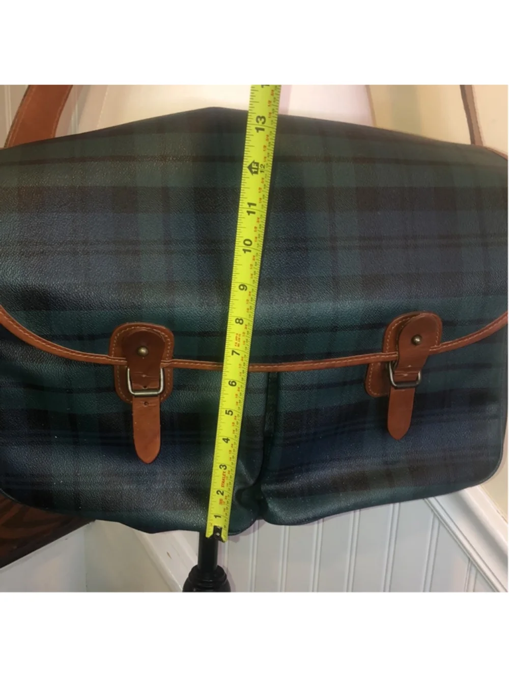 RALPH LAUREN Black Watch Plaid Crossbody Computer Messenger Tote Bag Vintage
